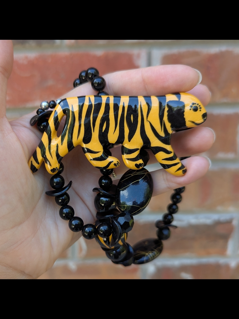 Ruby Z Candace Loheed Tiger Big Cat Ceramic Necklace Statement Maximalist Vtg